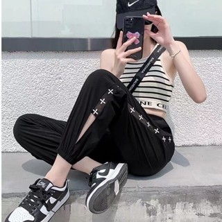 臺灣熱賣 亞麻 舒適 無印風 店鋪熱銷冰絲速幹運動褲女褲子夏季薄款寬鬆束腳褲網紗休閒哈倫燈籠褲 BKPX