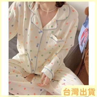 夏季新品💕可愛睡衣彩色圓點睡衣女春鞦甜美長袖可外穿學生傢居服套裝兩件套睡衣睡衣女長袖睡衣居傢睡衣睡衣套裝鞦鼕睡衣