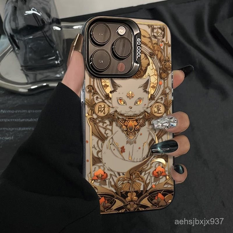國風招財貓適用蘋果16PROMAX/iPhone15/iPhone14暴富彩銀手機硬殻 蘋果保護殼