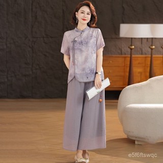 夏季爆款🔥【店鋪熱銷】中老年中年夏裝新款中式國風2025上衣時尚套裝洋氣媽媽兩件套顯瘦夏季穿搭 GWOP