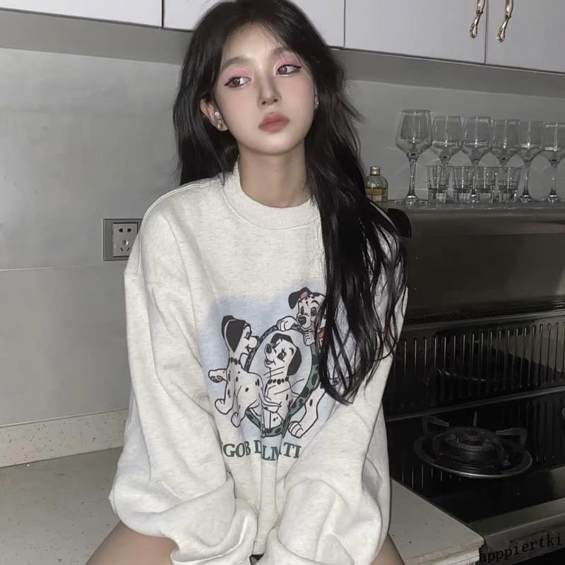 ❤️免運超好看❤️YEO經典卡通印花101忠狗 復古大麥町寬鬆休閒長袖T恤上衣 大學T 衛衣ZRF衣服