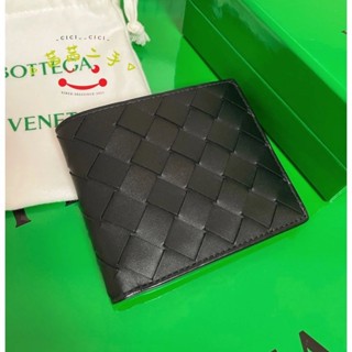 二手正品BOTTEGA VENETA 寶緹嘉BV 黑色牛皮編織 男士對折短夾/錢包/錢夾/皮夾592626