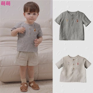 🎉萌萌🎉兒童短袖襯衫 手工刺繡 北歐風夏季款柔軟親膚男女寶寶純棉上衣