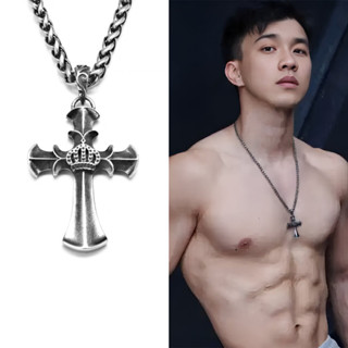 BD581 男士項鍊歐美搖滾復古風格十字架吊墜銀色金屬鏈性感個性鎖骨鏈
