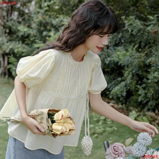 泡泡袖上衣 公主袖上衣 淑女上衣 日系娃娃衫別致短袖襯衫女泡泡袖2024夏季設計小清新甜美上衣