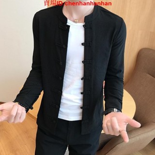 可開發票中國風男士亞麻襯衫中式盤扣唐裝棉麻民國中山裝復古上衣外套男裝