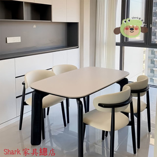 【Shark傢俱】【1502人收藏】北歐風黑色巖闆餐桌大象家用小戶型長方形複古現代簡約實木飯桌