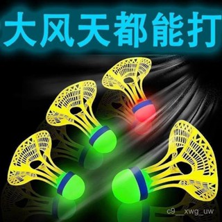💥桃園倉出貨💥 髮光羽毛球尼龍戶外防風耐打高彈力塑膠訓練球打不爛夜光抗風帶燈