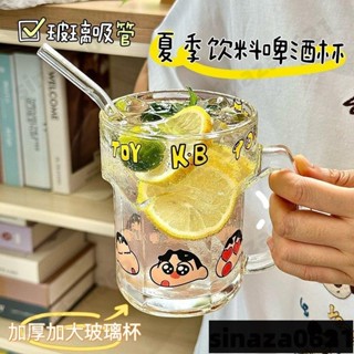 超可愛水杯✨ 水杯 辦公水杯 新款蠟筆小新印花玻璃杯ins美樂蒂曲曲把手杯卡通水杯果汁咖啡杯自營