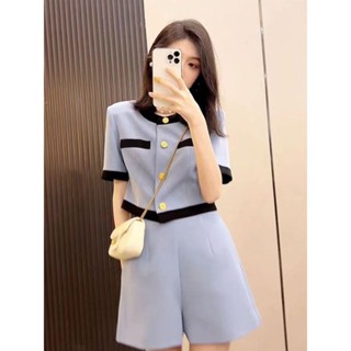 套裝女夏季 兩件式套裝 上班女裝 通懃女裝 夏天女上衣 上衣女短袖 時尚女裝 夏天女裝 夏季小香風氣質套裝女短褲
