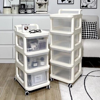 置物架 抽屜式收納置物架 落地收納零食小推車客廳移動家用防塵奶油儲物架 多功能收納