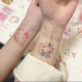 【心怡優品鋪】草本紋身貼 爆款多巴胺kitty貓紋身貼可愛卡通防水持久手臂貼紙ins風可洗送人