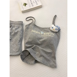 ✅最新款式💖多巴胺卡通印花凱蒂吊帶短褲胸墊睡衣女2025年夏季新款居家服套裝
