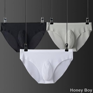 Honey夏季清爽棉內褲*送任意搭配凸模男士三角褲冰絲夏季新款超薄透明無痕性感速幹潮透氣男內褲批團購