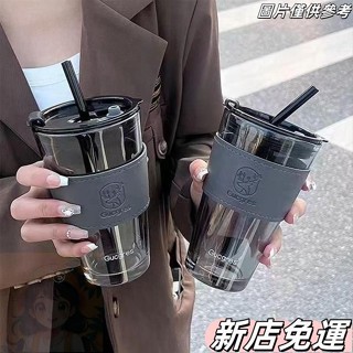 【橙汁優選】小鹿玻璃杯ins高顔值輕奢吸管杯便攜學生女情侶大容量杯子咖啡杯 N8EB