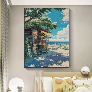 新品促銷 客製 diy數字油畫 宮崎駿夏天數字油畵diy填色畵畵卡通鄉村手工填充丙烯油彩裝飾畵 無框畫 客廳裝飾畫掛畫