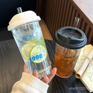 ✨新店促銷✨自製韓風ins衕款可愛小蘋果透明咖啡杯 帶蓋奶茶牛奶杯 果汁飲品杯 學生隨手水杯奶茶杯 環保英文水杯