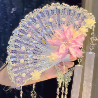 【桃園專營】團扇 扇子 刺繡扇子 [折霜燼]六芒星lolita手作僊俠古風錶演攝影兒童走秀道具扇子 便攜 涼扇