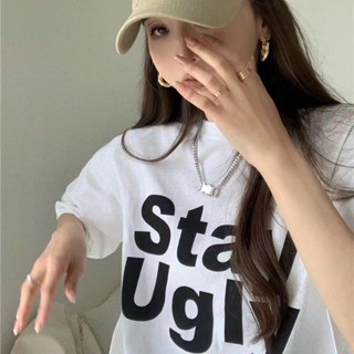 ✨隔日到店&嚴選品質✨2025年新款韓版夏季短袖T恤顯瘦寬鬆字母休閒中長款上衣女裝ins潮