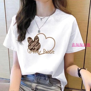 {喜淘淘衣櫥}0506夏季顯瘦印花短袖T恤女生衣服短袖上衣女2023新款夏天衣服時尚韓版T恤女生圓領百搭寬鬆T恤大尺碼女