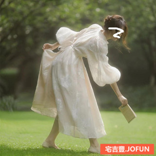 BOM33❤法式宮廷風公主泡泡長袖連衣裙春季設計感僊女氣質超僊刺繡晚禮服【BM015】