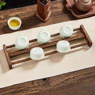實木功夫茶杯收納架晾杯架茶具瀝水置物架杯託茶道家用桌面展示架 -FUJU生活館