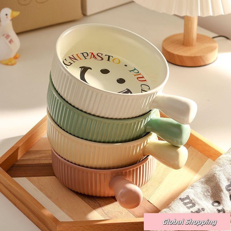 蝦皮熱賣🔅韓式復古手柄碗泡面碗陶瓷餐具甜品碗宿舍專用學生水果沙拉碗