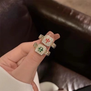 [💗臺灣🧡出貨💫]抖音同款新年發財戒指微鑲鋯石紅中發財鏤空開口戒淑女轉運戒指602