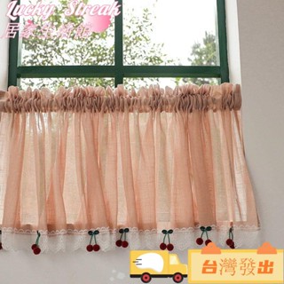 臺灣發出美式田園免打孔短窗簾蕾絲紗布咖啡簾魔術貼半簾門簾隔斷簾櫥櫃擋簾