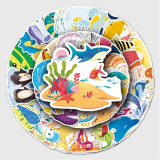 [滿99出貨]50張海洋系可愛生物卡通DIY手賬行李箱滑板車筆記本電腦裝飾貼紙