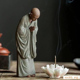 黑桃雜貨店️禪意和尚擺件手工紫砂小和尚茶寵擺件可養物小沙彌禪意茶道茶室桌面擺設問禪許願和尚陶瓷家居裝飾6.5