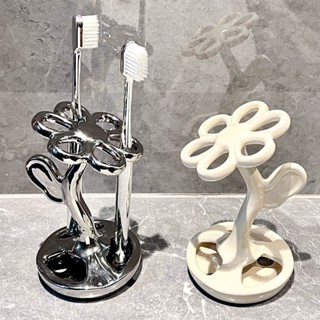 💥桃園倉庫出貨💥 花朵牙刷架收納置物架衛生間洗漱臺化妝筆刷架底座支架收納架陶瓷