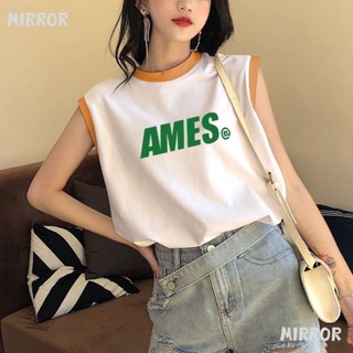 ✨臺灣出貨✨ t恤 上衣 女裝 短袖 短袖上衣 女生上衣 字母印花無袖背心T恤女｜純棉100%｜寬鬆中長版上衣｜INS簡
