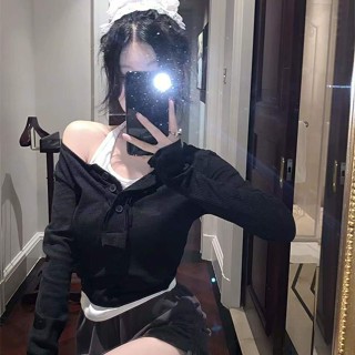 【Puffkten】長袖掛脖背心兩件套女2025春季大尺碼緊身顯瘦百搭薄款女上衣