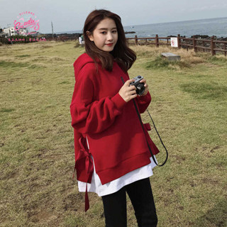 【XL~8XL】150KG胖mm假兩件連帽加絨大碼T女韓版特大碼寬鬆bf慵懶風減齡上衣【元氣衣研所】