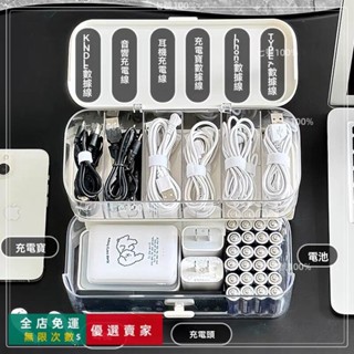 臺灣出貨🔥數據線收納盒桌面充電器手機電源線整理神器亞克力帶蓋防塵理線器