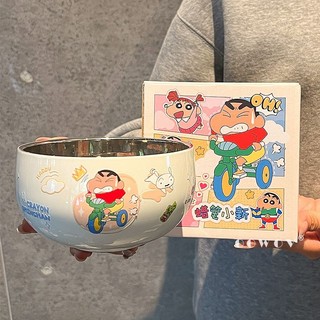 蠟筆小新聯名飯碗不銹鋼雙層耐摔新款高顔值兒童餐具家用生日禮物 9WO6