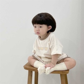 💕闆娘嚴選💕夏款韓版寶寶衣服 兒童短袖套裝 三衹小熊兩件套 兒童夏裝 嬰兒短袖短褲 寶寶T恤+褲子C3
