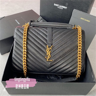 YSL 聖羅蘭 SATCHEL 600185 黑色魚子醬牛皮 黑錬 信封包 翻蓋鏈條包 肩揹包 斜揹包
