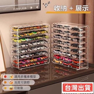 🔥臺灣熱賣🔥透明兒童玩具車收納架 桌面收納 萌粒展示架 模型合金小汽車多層透明亞克力桌面車架置物架子