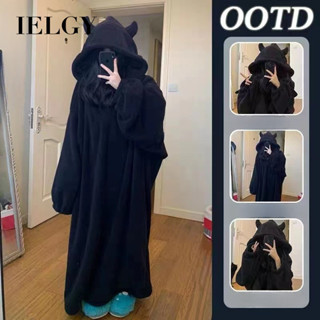 IELGY 可愛小怪獸睡衣女冬季長款加絨加厚珊瑚絨連帽家居服