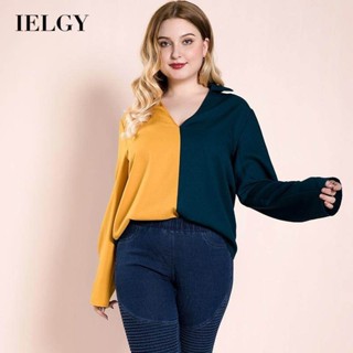 IELGY 女裝大碼上衣黃色休閒百搭v領時尚長袖襯衫