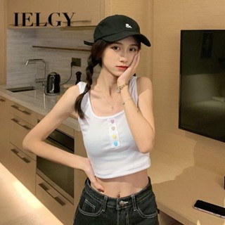 IELGY 吊帶女短款百搭露臍純色修身針織紫色上衣