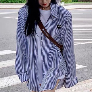𝓟𝓵𝓾𝓼𝓜𝓪𝓵𝓵▪夏天外套薄外套女防曬外套女生外套愛心條紋襯衫外套女新款寬鬆長袖開衫襯衣潮女裝上衣