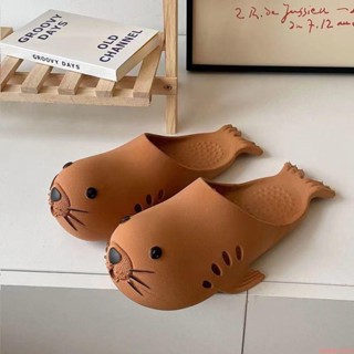 【限時免運】新款情侶洞洞鞋男ins卡通可愛海豹家居外穿防滑包頭涼拖鞋女學生ins 創意 拖鞋 洞洞鞋