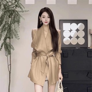 韓係綁帶西裝外套女2025秋季新款韓版時尚風衣寬鬆顯瘦長袖西服潮