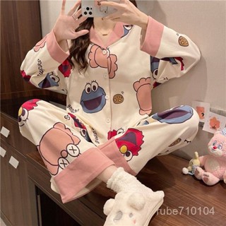 【四季可穿】男女睡衣睡袍一套春秋季新款睡衣女長袖長褲小翻領睡衣休閒甜美可外穿家居服套裝居家服飾休閒睡衣套裝