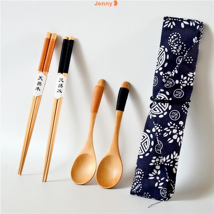 台灣發貨【免運】Jenny 送餐具袋 居家廚房日式和風餐具組 日本餐具 筷子 勺子 實木質湯匙 交換禮物 出差旅行便攜餐