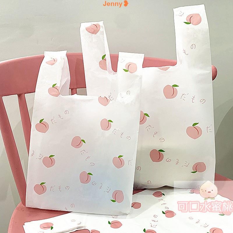 台灣發貨【免運】Jenny 水蜜桃塑料背心袋 ins網紅水蜜桃手提袋 服裝飲料外賣袋 烘焙甜品糕點打包袋 置物包裝袋收納