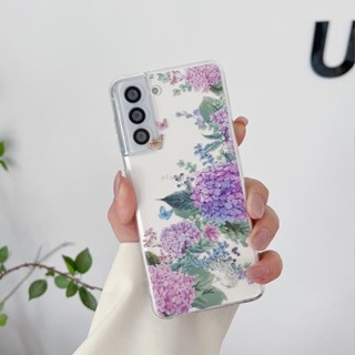 唯美花鳥三星 S25 ultra 手機殼 Samsung S25 塗鴉彩繪 繡球花 全包 日韓系 手機套 防摔手機殼